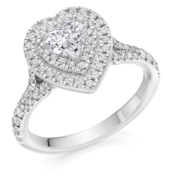 Heart Cut Halo 0.5ct Diamond Engagement Ring with Diamond Set Shoulders