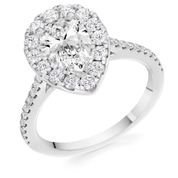 Pear Cut Halo 1ct Diamond Engagement Ring with Diamond Set Shoulders