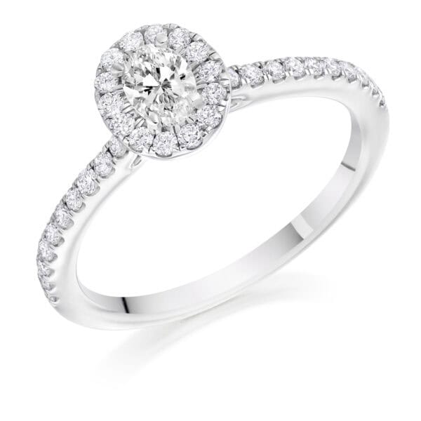 Oval Cut Halo 0.25ct Diamond Engagement Ring with Diamond Set Shoulders