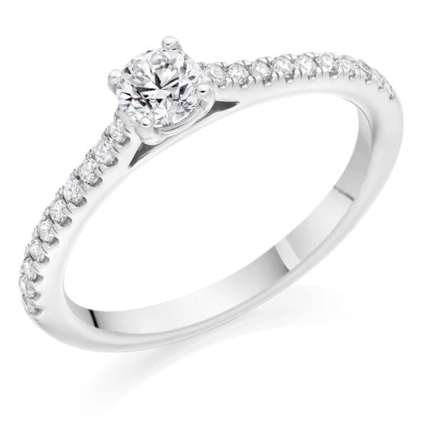 Round Brilliant Solitaire 0.33ct Diamond Engagement Ring with Diamond Set Shoulders