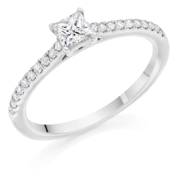 Princess Cut Solitaire 0.25ct Diamond Engagement Ring with Diamond Set Shoulders