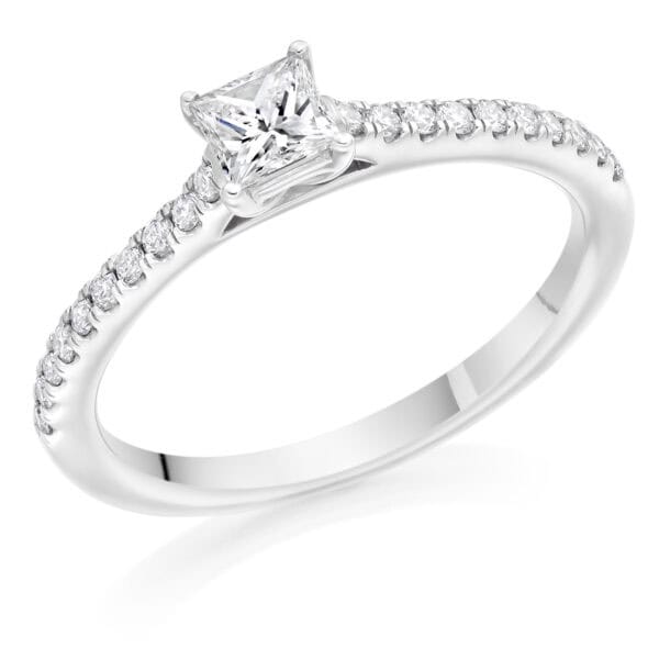 Princess Cut Solitaire 0.33ct Diamond Engagement Ring with Diamond Set Shoulders