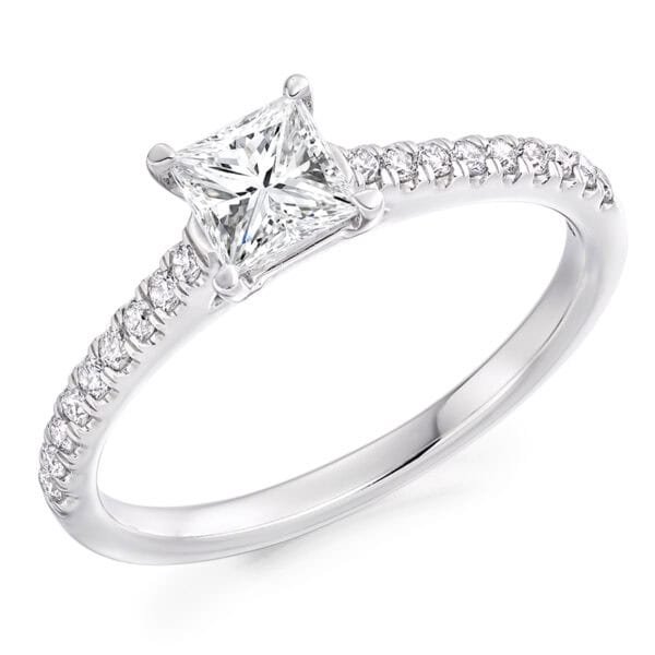 Princess Cut Solitaire 0.5ct Diamond Engagement Ring with Diamond Set Shoulders