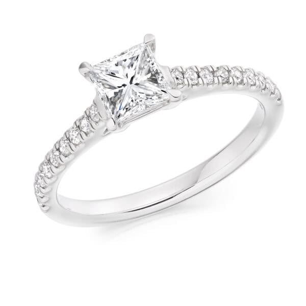 Princess Cut Solitaire 0.75ct Diamond Engagement Ring with Diamond Set Shoulders