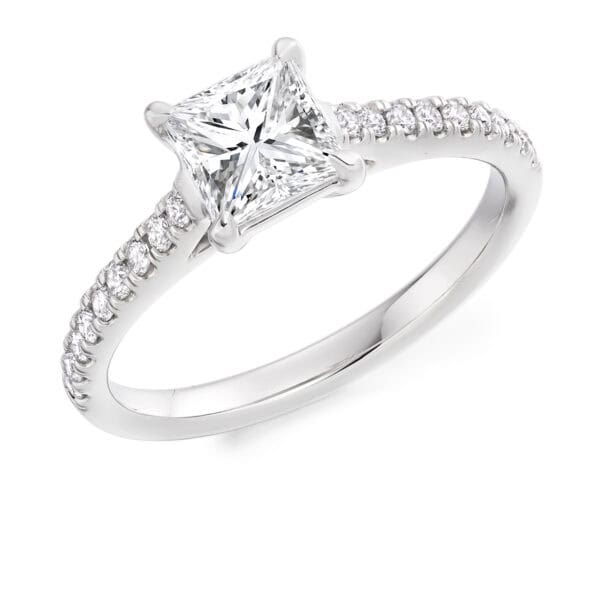 Princess Cut Solitaire 1ct Diamond Engagement Ring with Diamond Set Shoulders