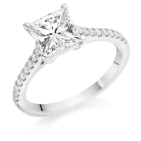 Princess Cut Solitaire 1.5ct Diamond Engagement Ring with Diamond Set Shoulders