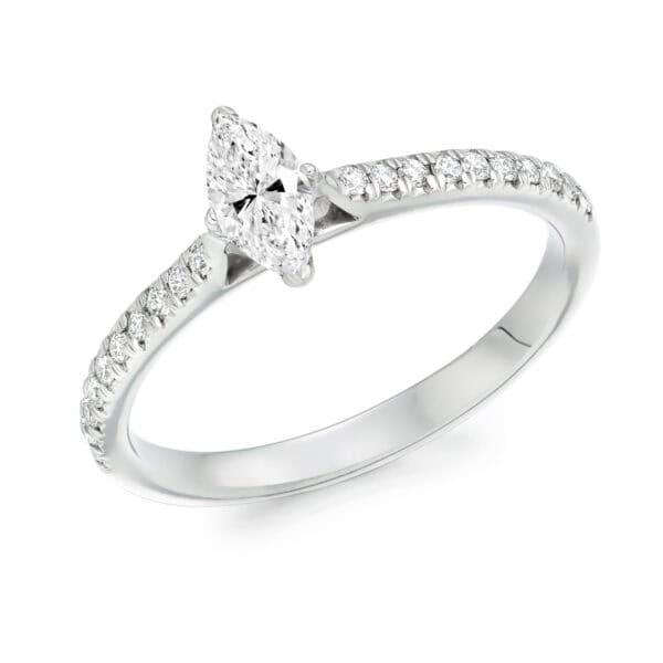 Marquise Cut Solitaire 0.25ct Diamond Engagement Ring with Diamond Set Shoulders