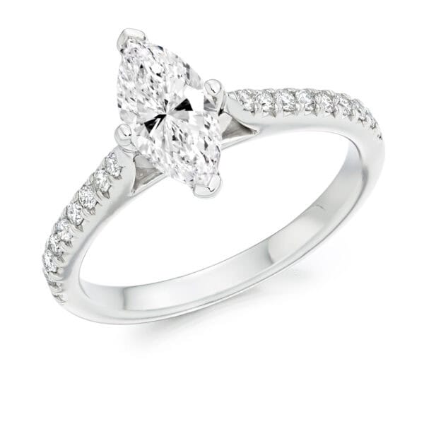 Marquise Cut Solitaire 0.75ct Diamond Engagement Ring with Diamond Set Shoulders