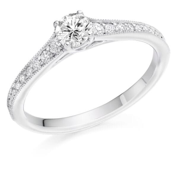 Round Brilliant Solitaire 0.25ct Diamond Engagement Ring with Diamond Set Shoulders