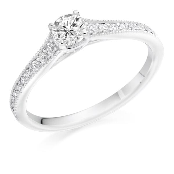 Round Brilliant Solitaire 0.33ct Diamond Engagement Ring with Diamond Set Shoulders