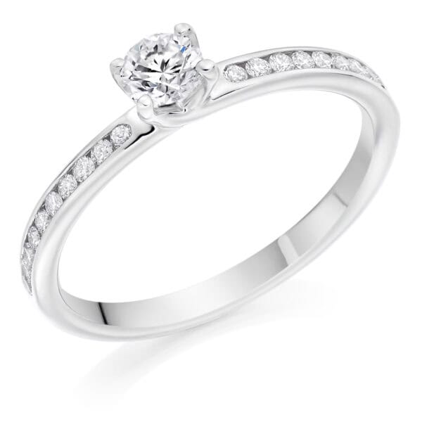 Round Brilliant Solitaire 0.25ct Diamond Engagement Ring with Diamond Set Shoulders