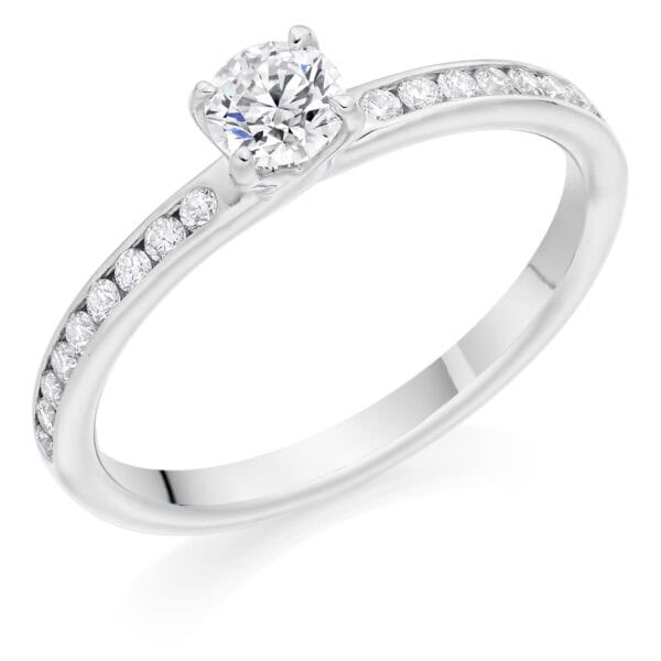 Round Brilliant Solitaire 0.33ct Diamond Engagement Ring with Diamond Set Shoulders