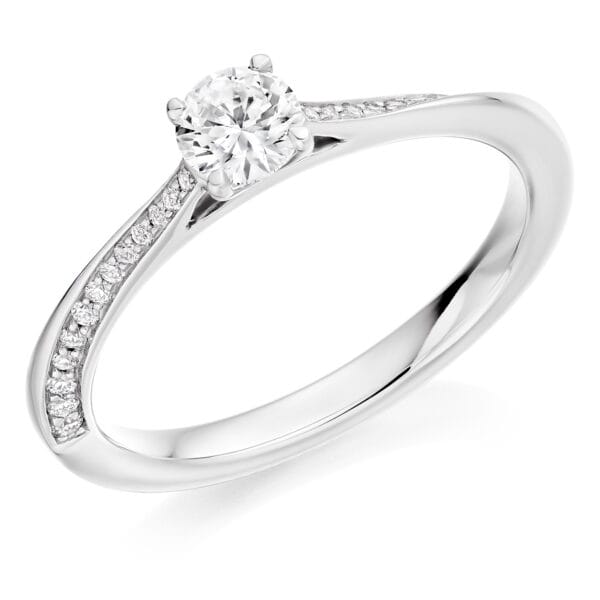 Round Brilliant Solitaire 0.33ct Diamond Engagement Ring with Diamond Set Shoulders