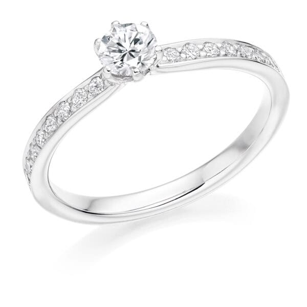 Round Brilliant Solitaire 0.33ct Diamond Engagement Ring with Diamond Set Shoulders
