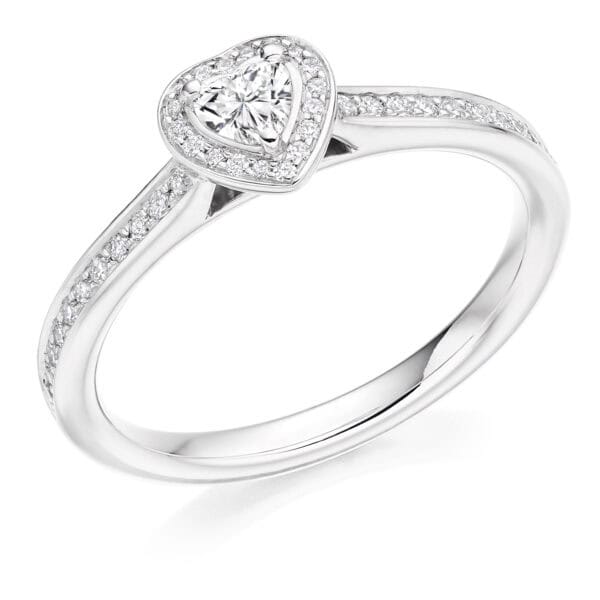 Heart Cut Halo 0.15ct Diamond Engagement Ring with Diamond Set Shoulders