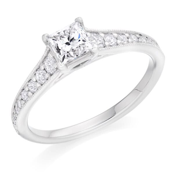 Princess Cut Solitaire 0.5ct Diamond Engagement Ring with Diamond Set Shoulders