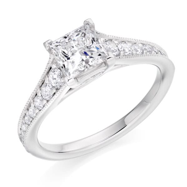 Princess Cut Solitaire 1ct Diamond Engagement Ring with Diamond Set Shoulders
