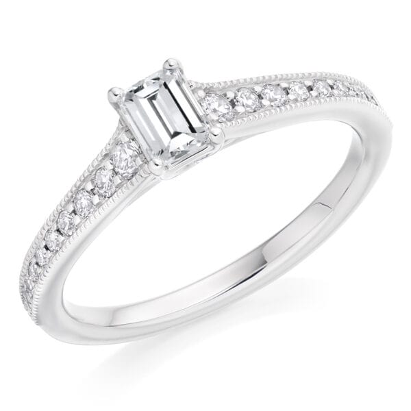 Emerald Cut Solitaire 0.33ct Diamond Engagement Ring with Diamond Set Shoulders
