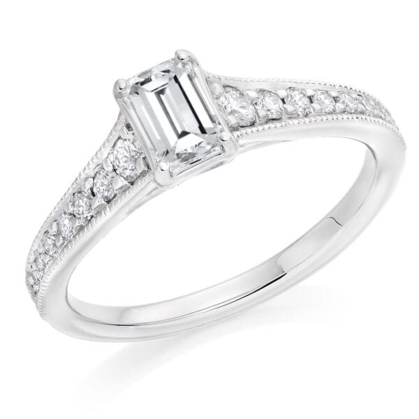 Emerald Cut Solitaire 0.5ct Diamond Engagement Ring with Diamond Set Shoulders