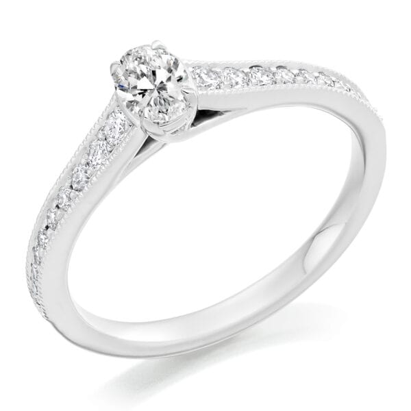 Oval Cut Solitaire 0.25ct Diamond Engagement Ring with Diamond Set Shoulders