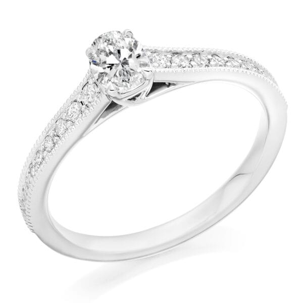 Oval Cut Solitaire 0.33ct Diamond Engagement Ring with Diamond Set Shoulders