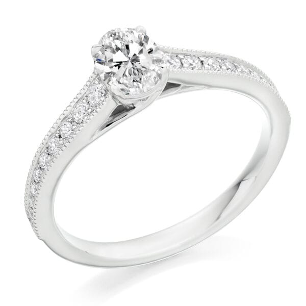 Oval Cut Solitaire 0.5ct Diamond Engagement Ring with Diamond Set Shoulders