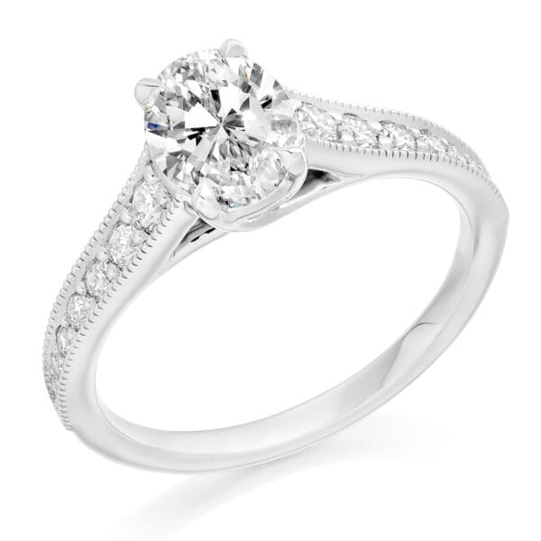 Oval Cut Solitaire 1ct Diamond Engagement Ring with Diamond Set Shoulders