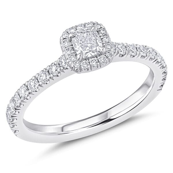 Cushion Cut Oyster Deluxe 0.25ct Diamond Engagement Ring with Diamond Set Shoulders