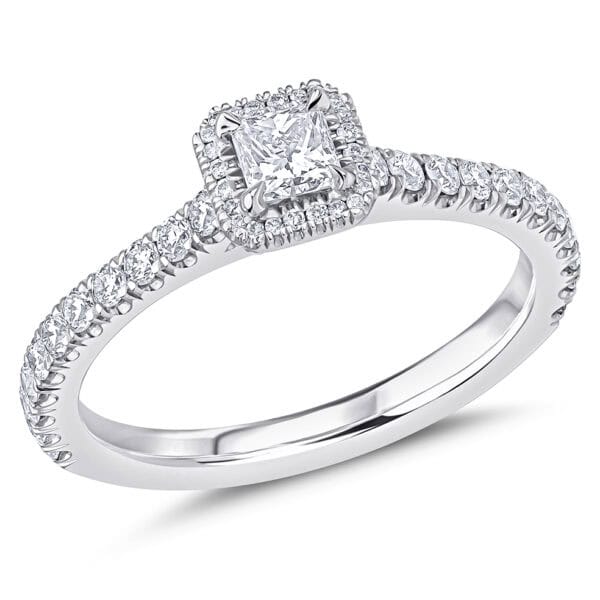 Princess Cut Oyster Deluxe 0.25ct Diamond Engagement Ring with Diamond Set Shoulders