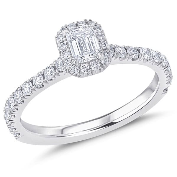 Emerald Cut Oyster Deluxe 0.33ct Diamond Engagement Ring with Diamond Set Shoulders