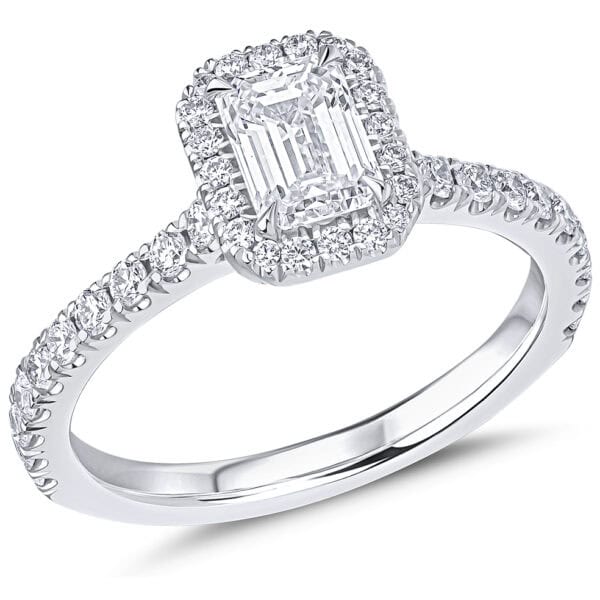 Emerald Cut Oyster Deluxe 0.75ct Diamond Engagement Ring with Diamond Set Shoulders