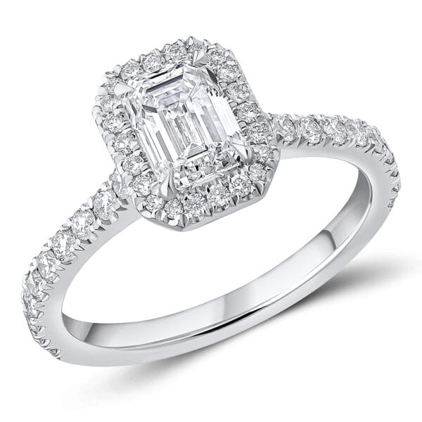 Emerald Cut Oyster Deluxe 1ct Diamond Engagement Ring with Diamond Set Shoulders