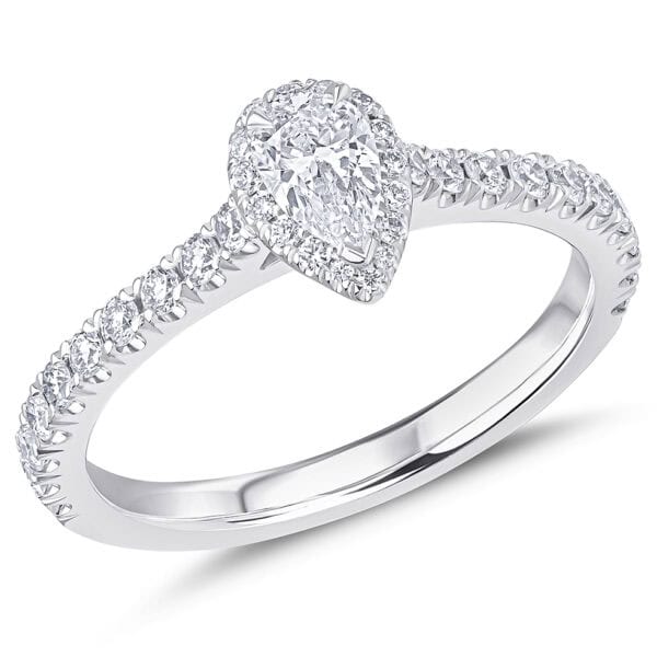 Pear Cut Oyster Deluxe 0.33ct Diamond Engagement Ring with Diamond Set Shoulders