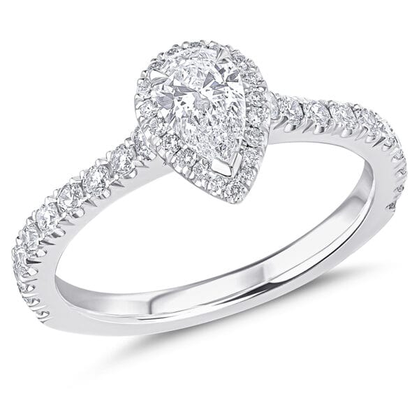 Pear Cut Oyster Deluxe 0.4ct Diamond Engagement Ring with Diamond Set Shoulders