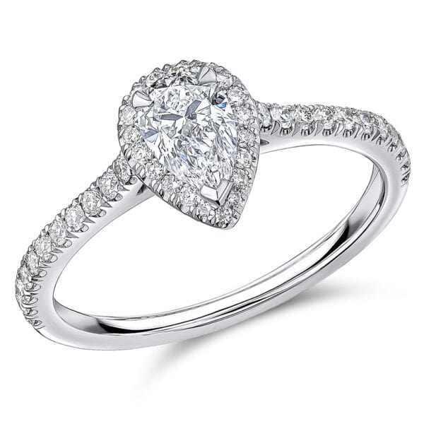 Pear Cut Oyster Deluxe 0.5ct Diamond Engagement Ring with Diamond Set Shoulders