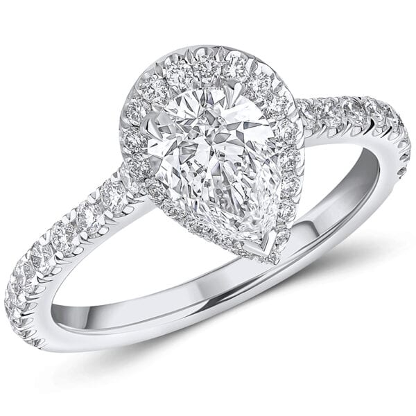 Pear Cut Oyster Deluxe 1ct Diamond Engagement Ring with Diamond Set Shoulders