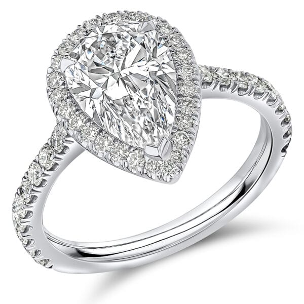 Pear Cut Oyster Deluxe 2ct Diamond Engagement Ring with Diamond Set Shoulders