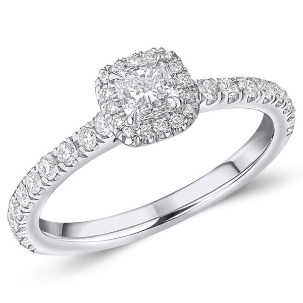 Cushion Cut Oyster Deluxe 0.33ct Diamond Engagement Ring with Diamond Set Shoulders