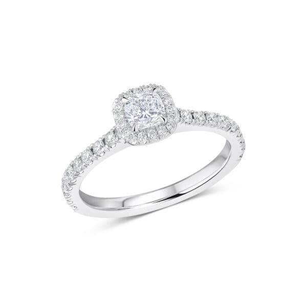 Cushion Cut Oyster Deluxe 0.4ct Diamond Engagement Ring with Diamond Set Shoulders