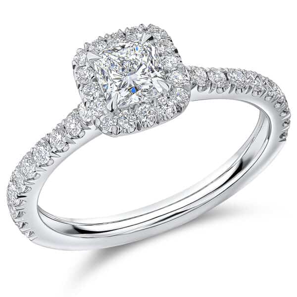 Cushion Cut Oyster Deluxe 0.5ct Diamond Engagement Ring with Diamond Set Shoulders