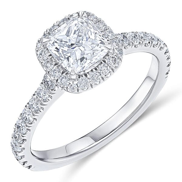 Cushion Cut Oyster Deluxe 1ct Diamond Engagement Ring with Diamond Set Shoulders