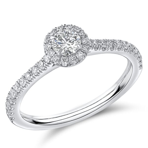 Round Brilliant Oyster Deluxe 0.25ct Diamond Engagement Ring with Diamond Set Shoulders