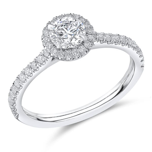 Round Brilliant Oyster Deluxe 0.5ct Diamond Engagement Ring with Diamond Set Shoulders