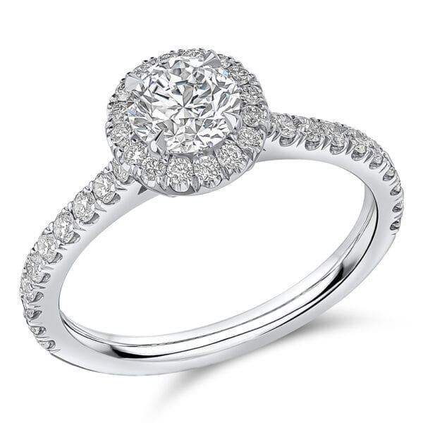 Round Brilliant Oyster Deluxe 0.75ct Diamond Engagement Ring with Diamond Set Shoulders
