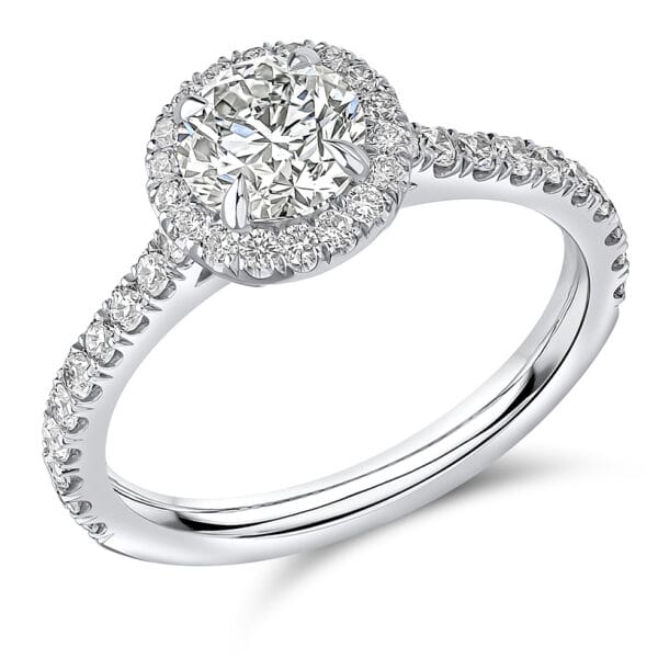 Round Brilliant Oyster Deluxe 0.9ct Diamond Engagement Ring with Diamond Set Shoulders
