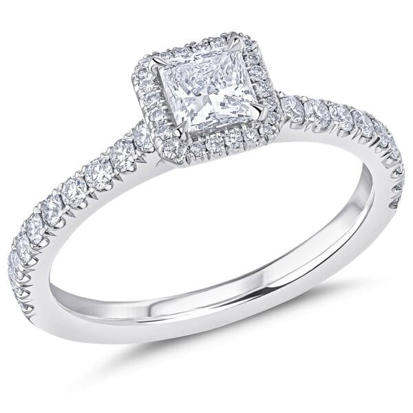 Princess Cut Oyster Deluxe 0.4ct Diamond Engagement Ring with Diamond Set Shoulders