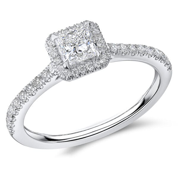 Princess Cut Oyster Deluxe 0.5ct Diamond Engagement Ring with Diamond Set Shoulders