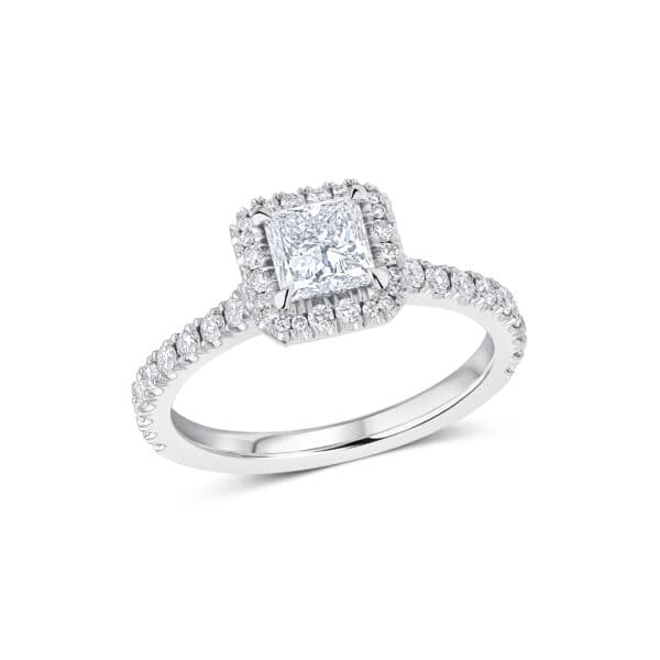 Princess Cut Oyster Deluxe 0.75ct Diamond Engagement Ring with Diamond Set Shoulders