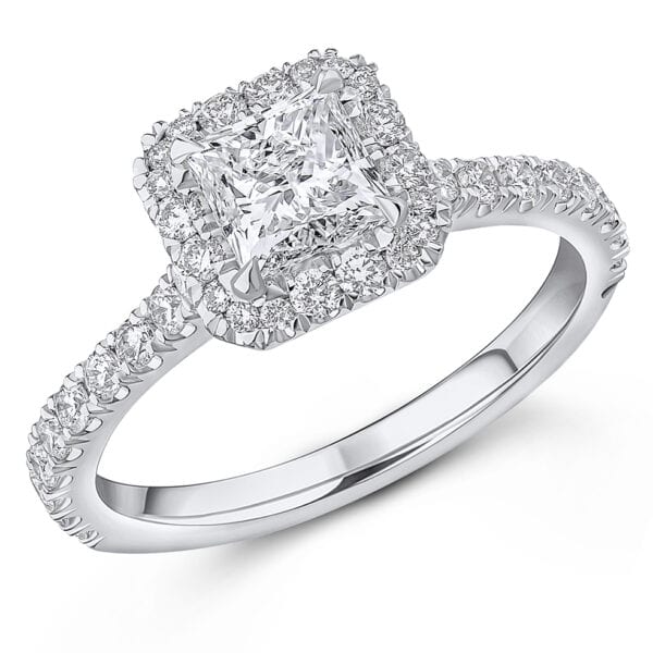 Princess Cut Oyster Deluxe 0.9ct Diamond Engagement Ring with Diamond Set Shoulders