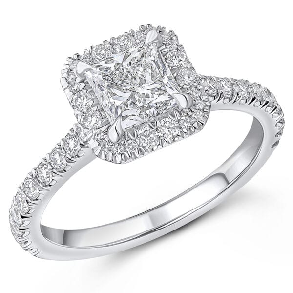Princess Cut Oyster Deluxe 1ct Diamond Engagement Ring with Diamond Set Shoulders